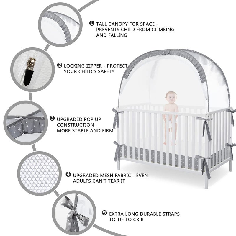 L RUNNZER Pop Up Baby Crib Tent, Crib Net Canopy to Keep Baby in, Crib Mosquito Net with Viewing Window, Soft Mesh Cover & Pop Up Structure - Image 4